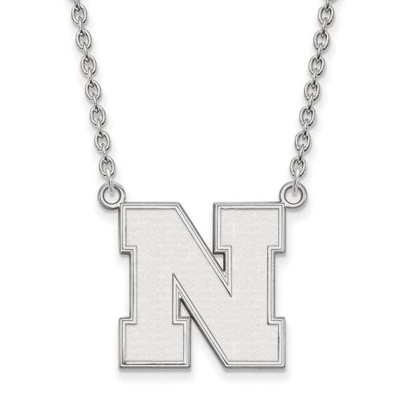 10k White Gold U of Nebraska Large Initial N Pendant Necklace